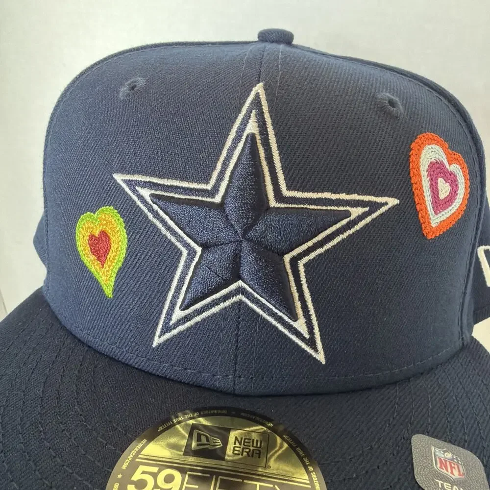 Dallas Cowboys Chain Stitch Heart New Era 59FIFTY Mens Size 7 1/4 Fitted Hat Cap